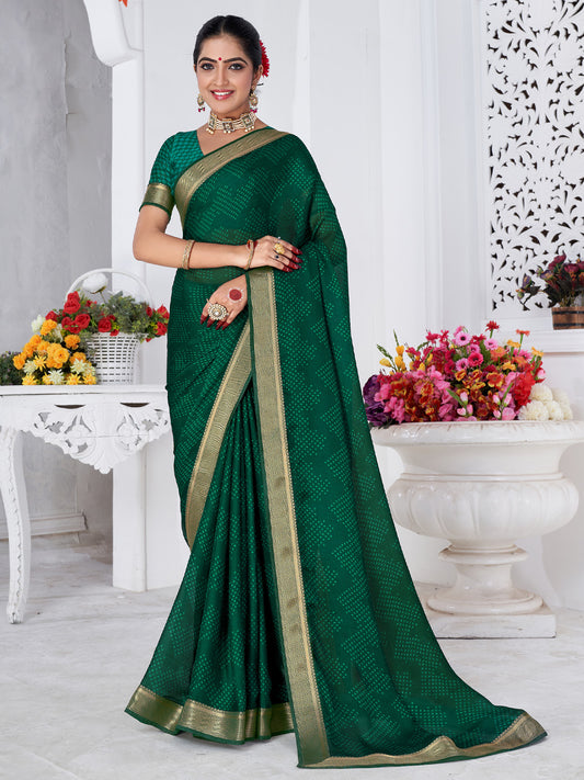 Bandhani Zari Border Georgette Saree