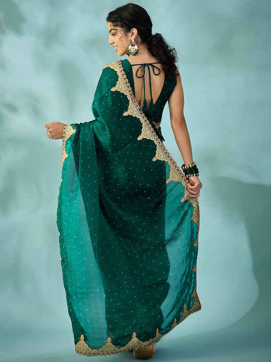 Bottle Green Dola Silk Saree