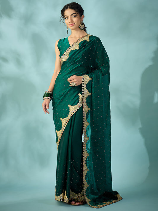 Bottle Green Dola Silk Saree