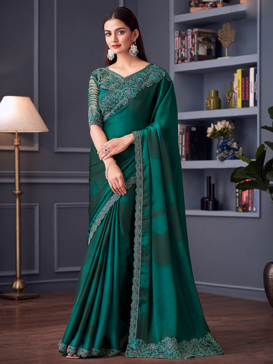 Silk Blend Embroidered Border Heritage Style Saree
