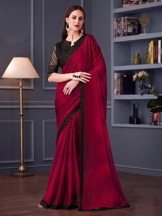 Maroon Solid Georgette Saree