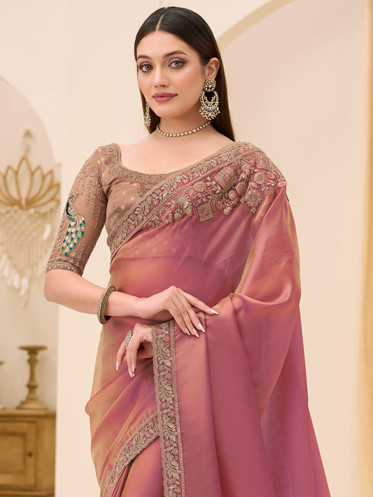 Rose Gold Emblished Saree
