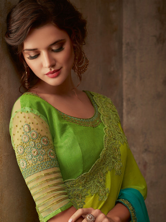 Dual-Tone Ombre Georgette Saree with Cut-Work Embroidery