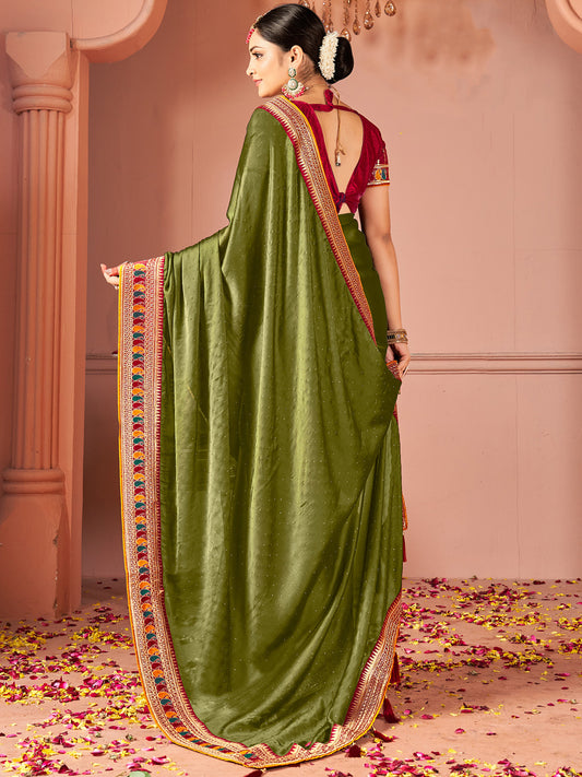 Mehendi Green georgette & Embroidered Border