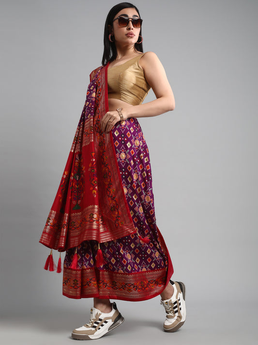 Silk Blend Patola Woven Design Ethnic Motifs Zari Border