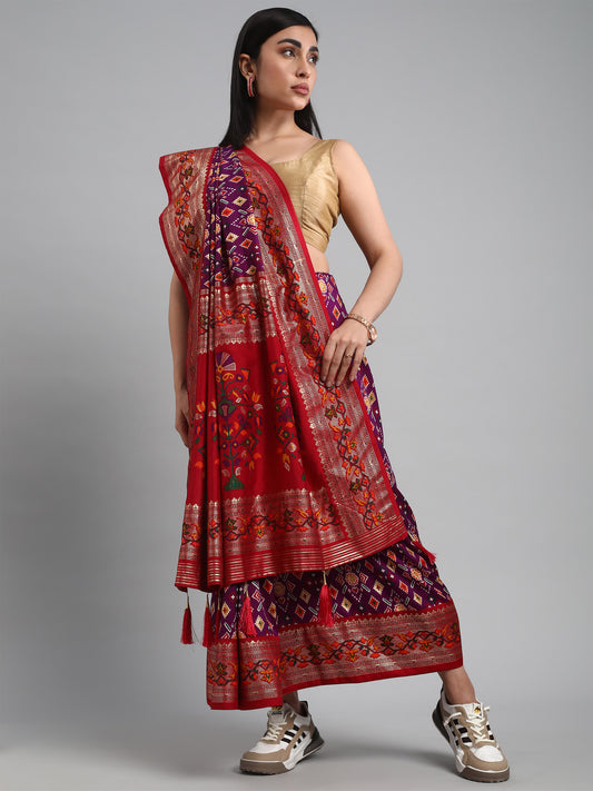 Silk Blend Patola Woven Design Ethnic Motifs Zari Border