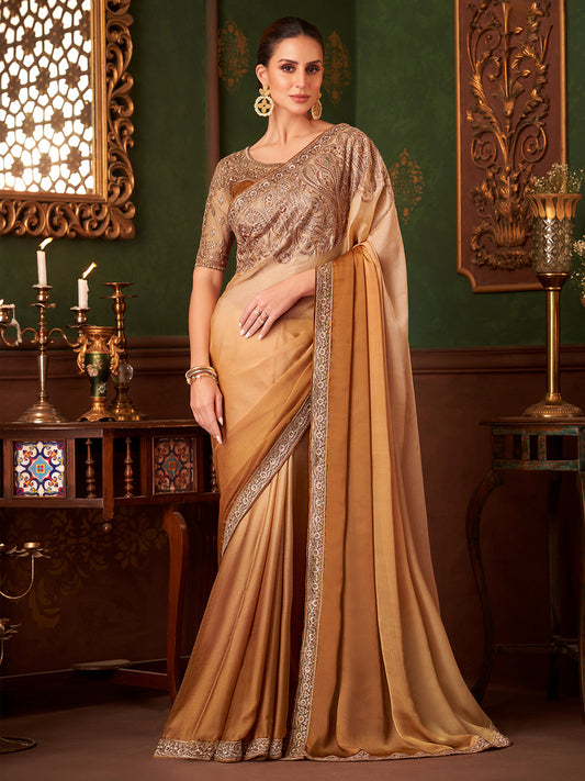 Beige Embellished Party wear Saree