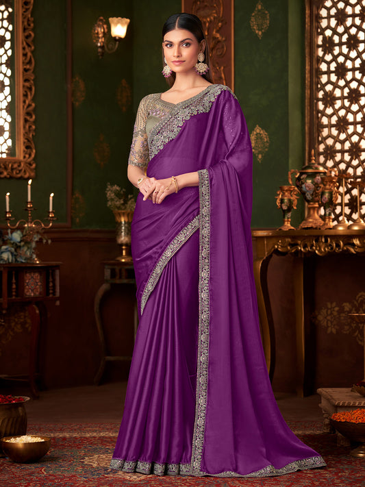 Violet Embellished Party wear Saree