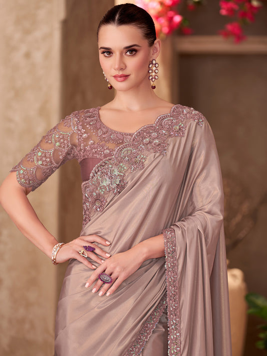 Mauve Embellished Party wear Saree