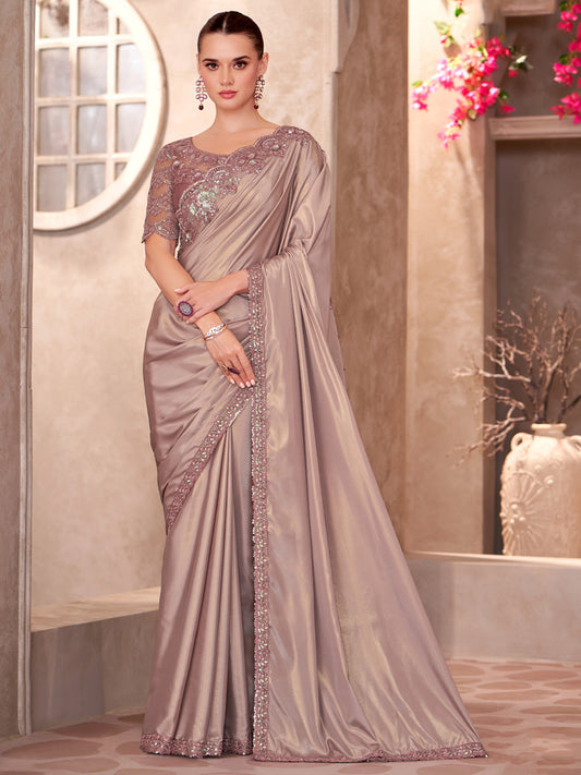 Mauve Embellished Party wear Saree