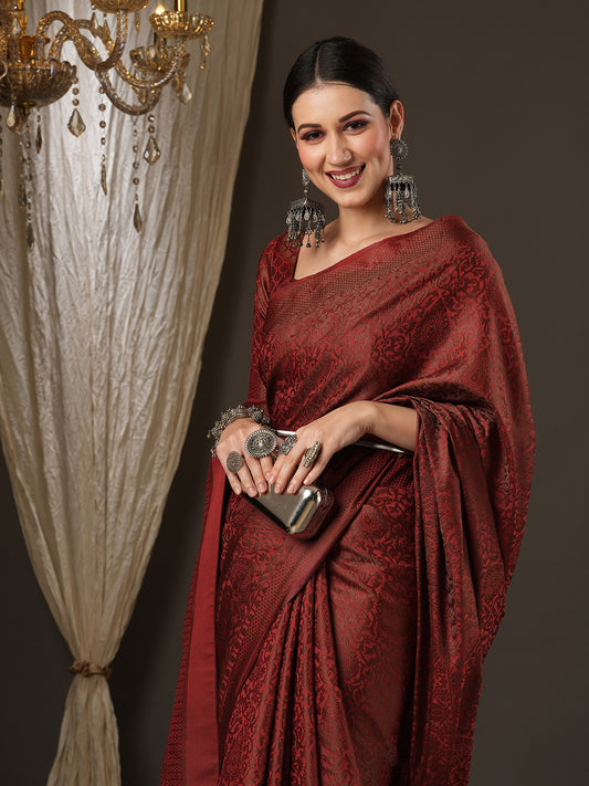 Regal Jet Black Jacquard Silk Saree with Traditional Woven Border