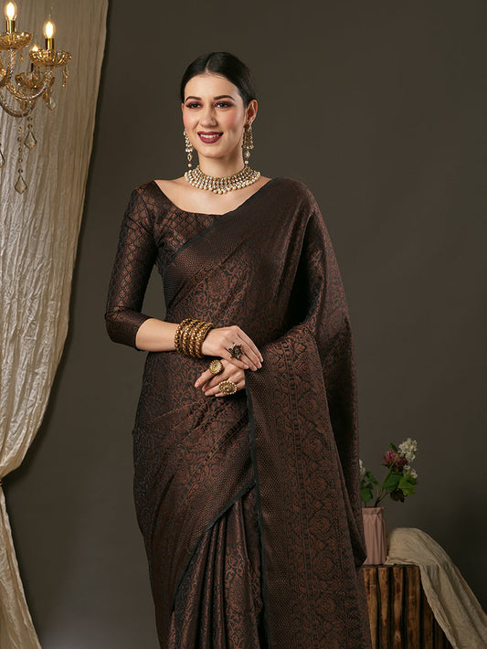 Black Kashmiri Silk Saree