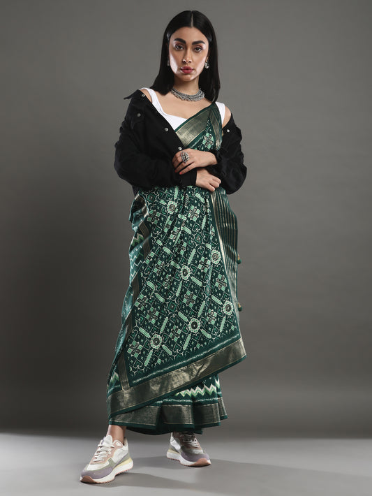 Green Patola Printed Saree