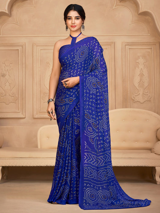 Royal Blue Bandhani Print Georgette Saree