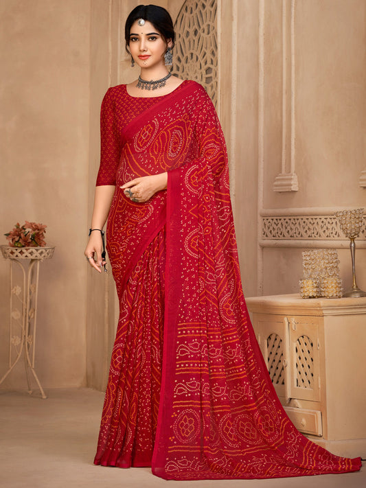 Maroon Bandhani Print Georgette Saree