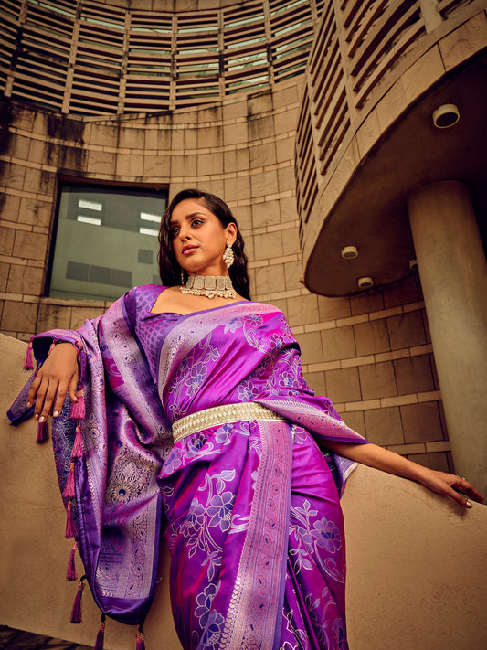 Royal Dusty Lavender Banarasi Silk Blend Saree