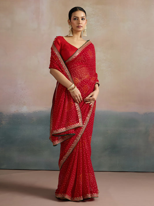 Red Paisley Festive Georgette Saree