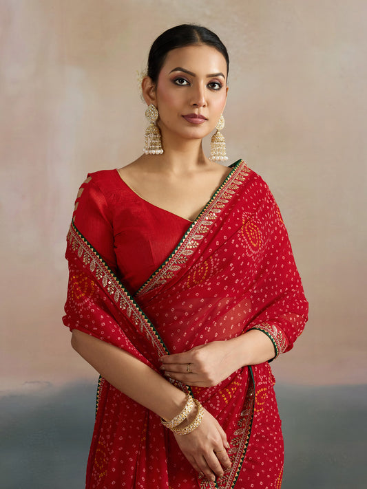 Red Paisley Festive Georgette Saree