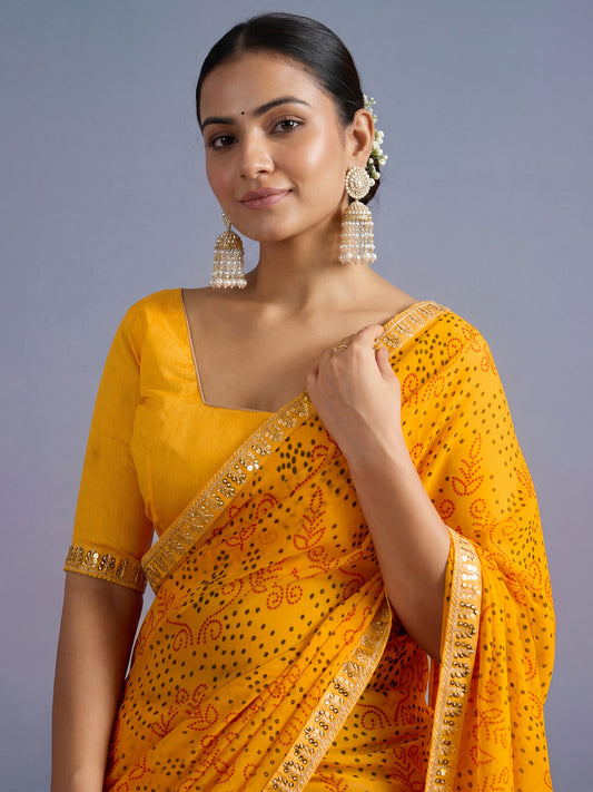 Haldi Yellow Pure Georgette Saree with Sequins Border