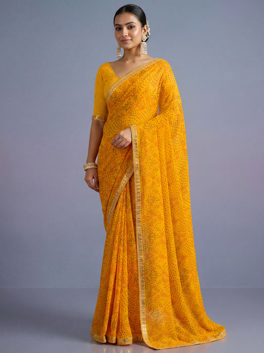 Haldi Yellow Pure Georgette Saree with Sequins Border