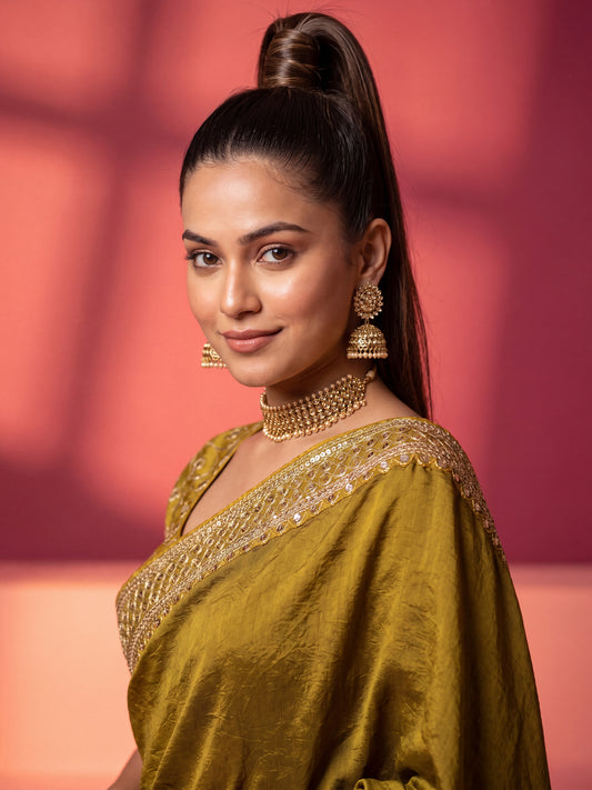 Elegant Olive Mustard Green Saree