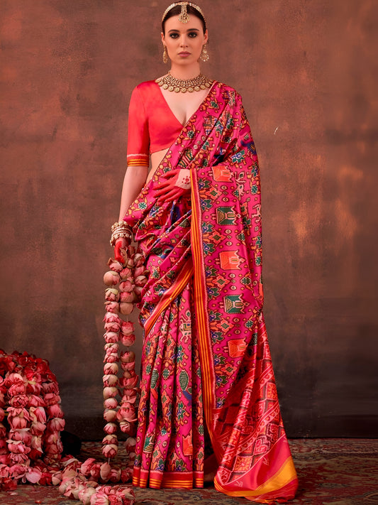 Pink Patola Silk Saree with Traditional Motifs
