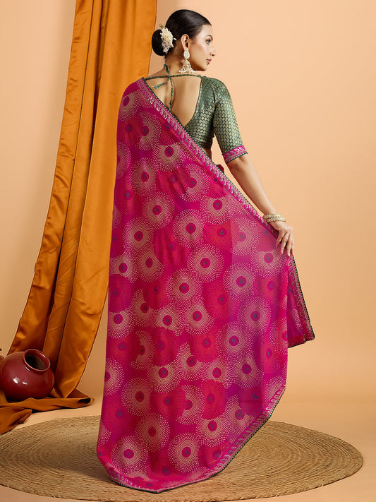 Georgette Saree with All-Over Bandhani Circular Dot Print