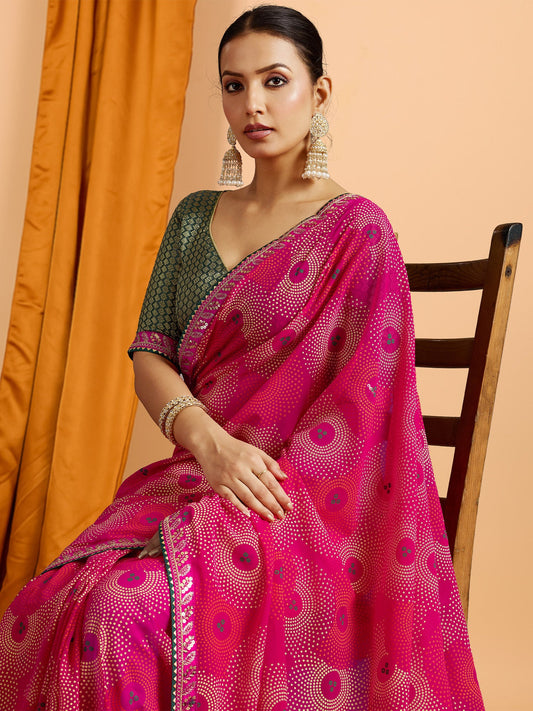 Georgette Saree with All-Over Bandhani Circular Dot Print