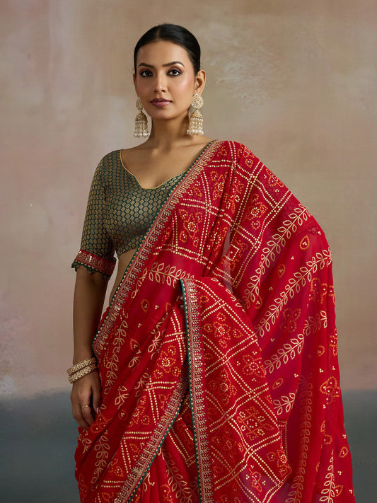 Bridal Red Georgette Saree