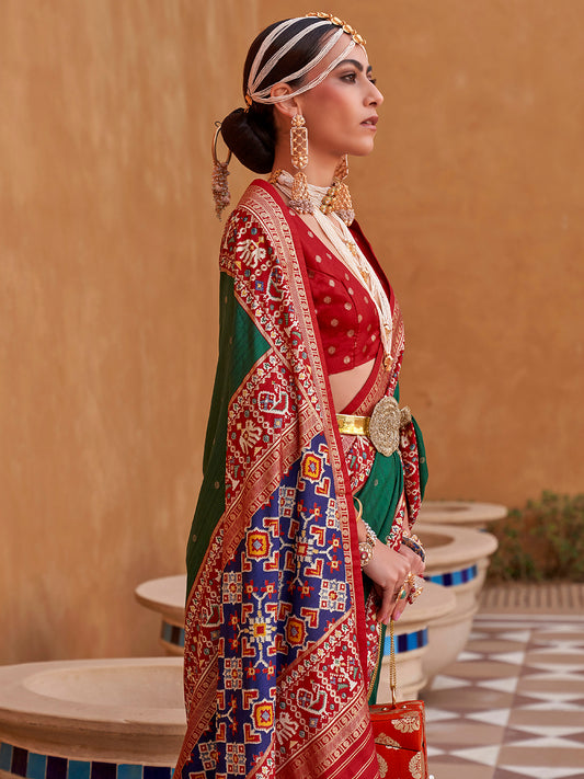 Red & Green Patola Silk Saree
