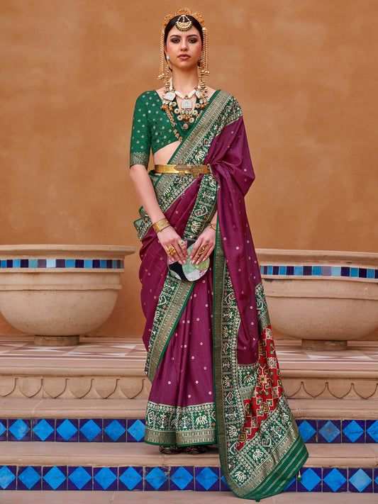 Silk Blend Patola Inspired Print Zari Border Saree