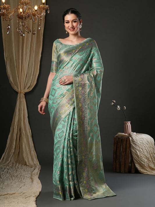 Mint Green Banarasi Silk Saree