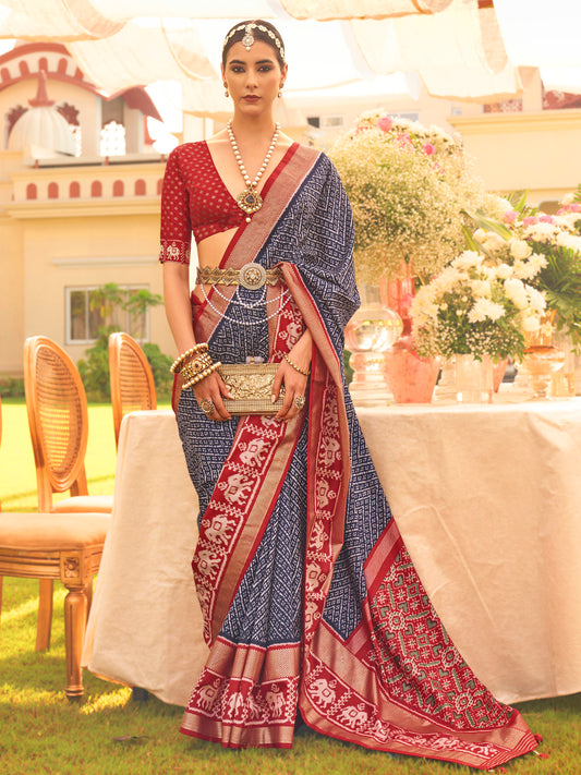 Navy Blue Patola Silk Saree