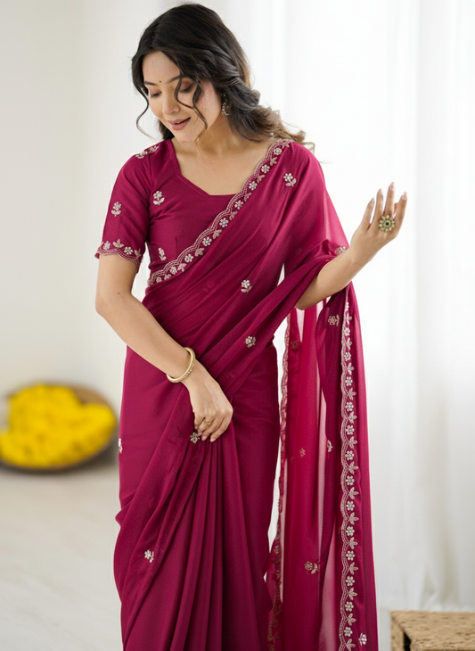 Deep Magenta Star Georgette Saree