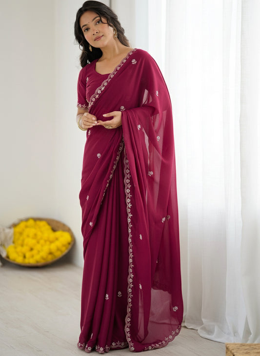 Deep Magenta Star Georgette Saree