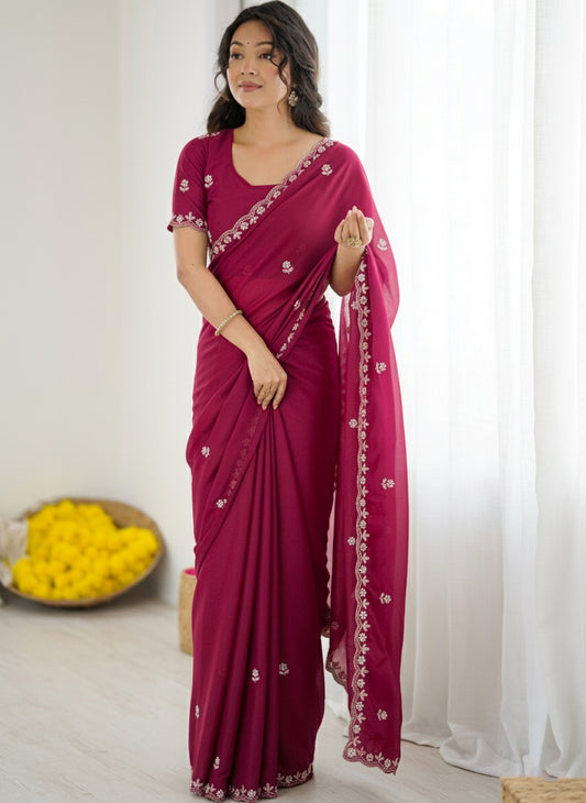 Deep Magenta Georgette Saree