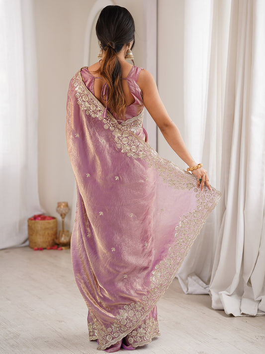 Lavender Tissue Silk Saree with Embroidered Border