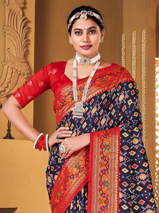 Peacock Blue Silk Blend Saree