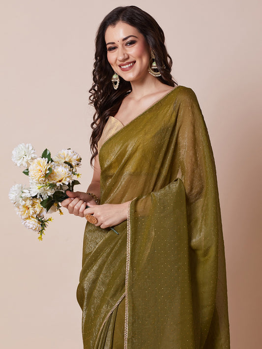 Olive Green Chiffon Saree