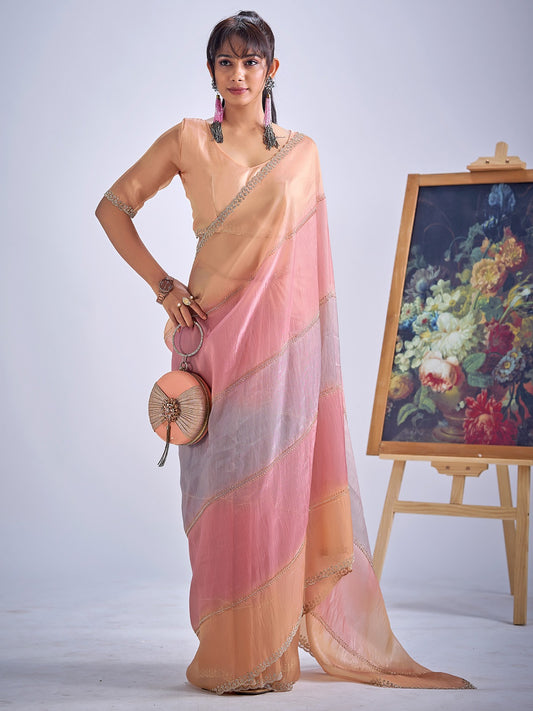 Multicolor Pastel Tissue Silk Saree