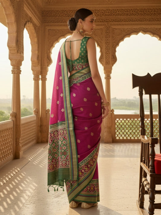 Magenta Green Patola Silk Saree