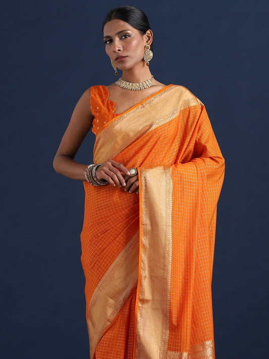 Vibrant Orange Banarasi Silk Saree
