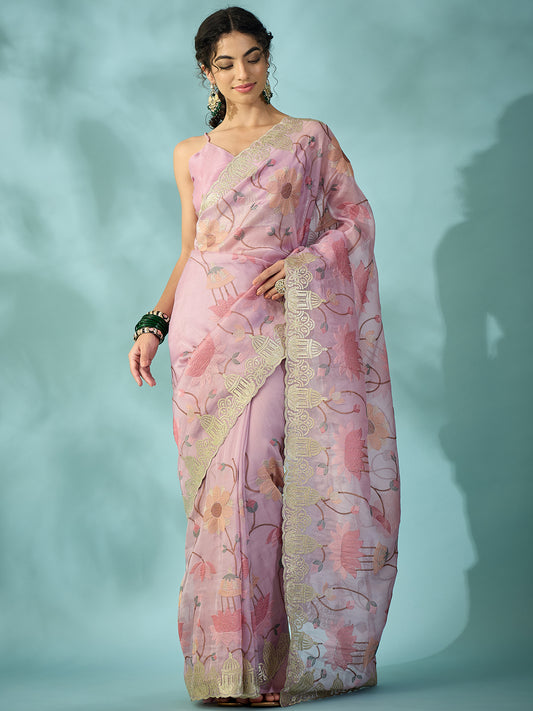 Wine Tissue Silk Saree with Zari Stripes