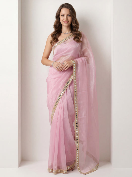 Baby Pink Tissue Silk Saree - Ressa