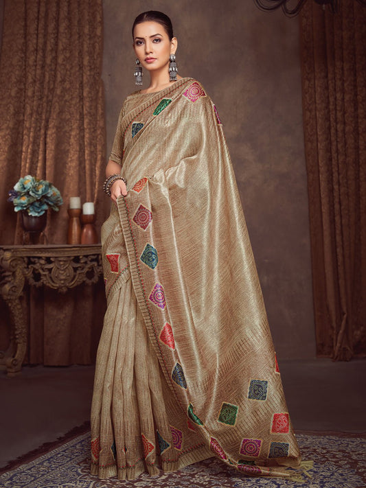 Bandhani Embroidered Silk Cotton Saree - Ressa