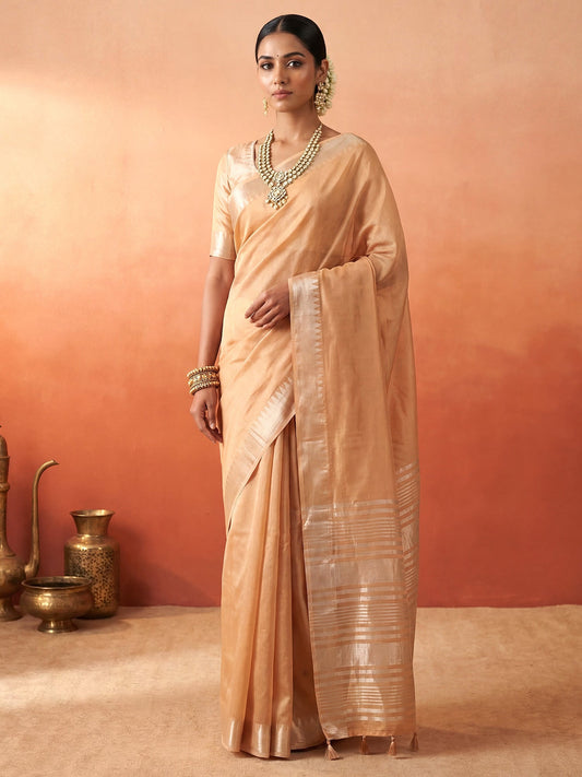 Beige Chanderi Silk Saree - Ressa