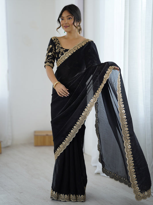 Black Embellished Tisshu Sarees - Ressa