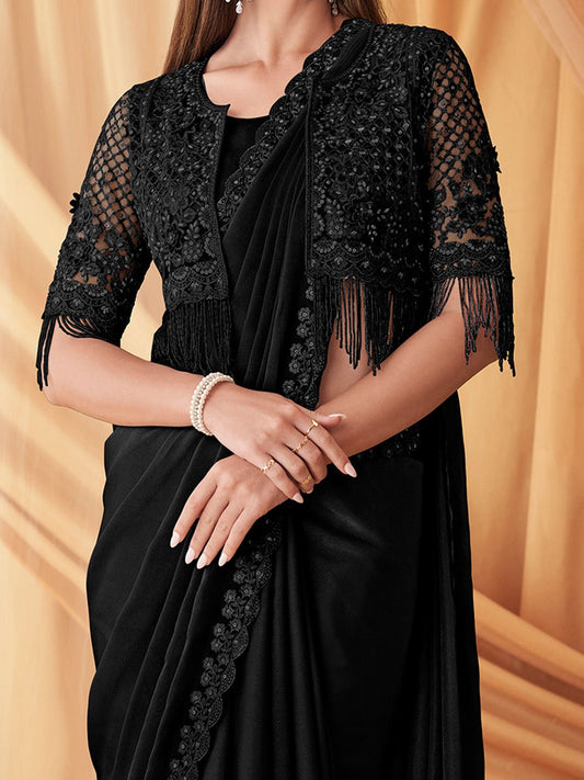Black Georgette Emblished Party Wear Saree - Ressa