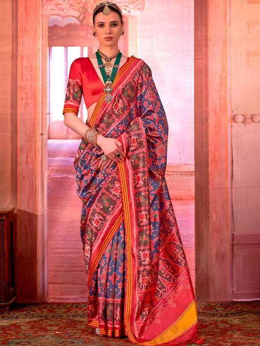 Blue Patola Silk Saree with Traditional Motifs - Ressa