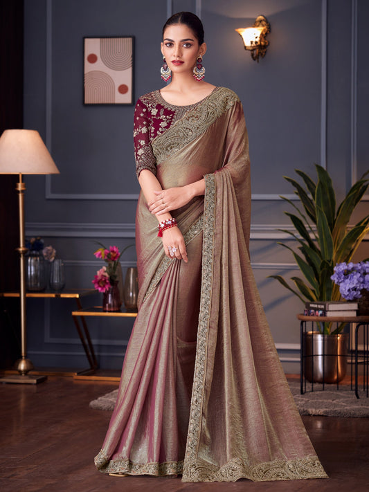 Burgundy Chiffon Emblished Party Wear - Ressa